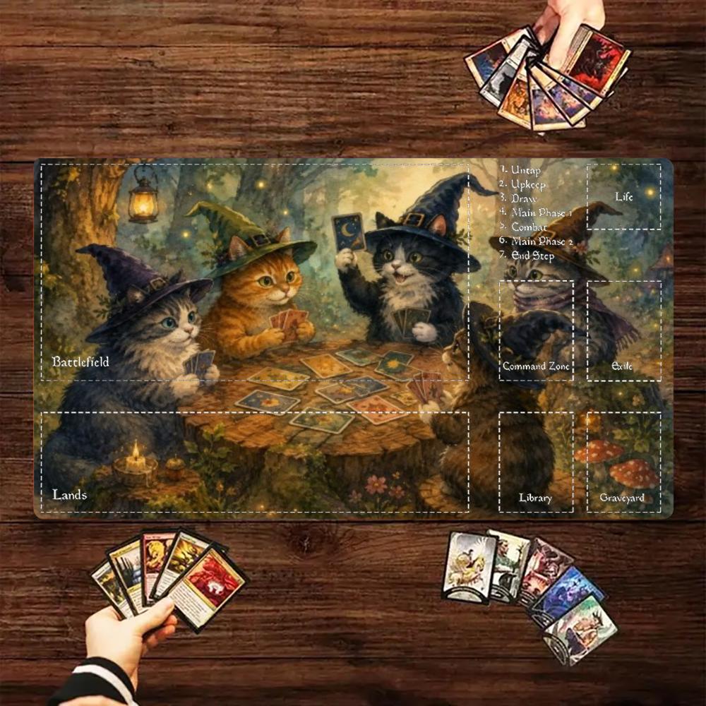 Door Mat Blank - Witch Cats Play Cards Magic Forest